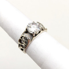 Vintage Elegant RING Silver 925 with Bright Stone -size: 8.75US (18.5mm)| UA #56