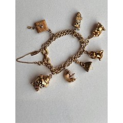 Monet Charm Bracelet Women OS Gold Excellent Vintage 1960s Plated Chunky Signed