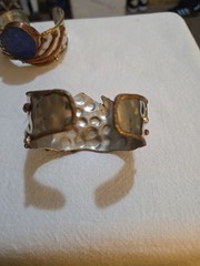 Lot 3 Vtg Unmarked Artisan Mixed Metal Cuff Bracelets Copper Brass Stone