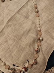 White Glass & Pink Quartz Butterfly Cloisonne Beads Necklace & Earrings Set 27 L