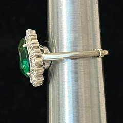 Vintage DuJay Sterling Cocktail Ring Pear Green Glass Halo Stone Size 8.25