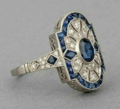 2.85Ct Art Deco Style Lab Created Sapphire Engagement 14K White Gold Finish Ring