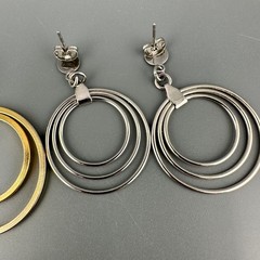 Vintage Drop Hoop Earrings Lot Multi Layered Circle Gold Silver Tone Pierced
