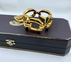 RARE Vintage Juicy Couture Large Link Crystal Crown Heart Charm Bracelet W/ Box