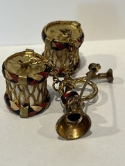 Vintage WW11 Drum & Bugle Sweetheart Pin Patriotic Red White Blue Leather Braid