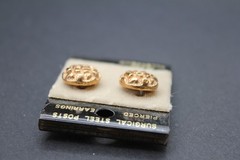 Vintage GOLD Tone Dome Round Shape Earrings Hammered Texture- Glam Artsy Costume