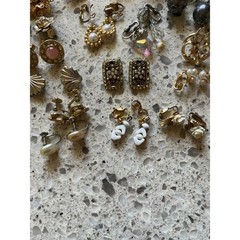 VTG Clip On Screw Back Earring Lot Gold Tone Faux Pearl Rhinestone Floral 15pr