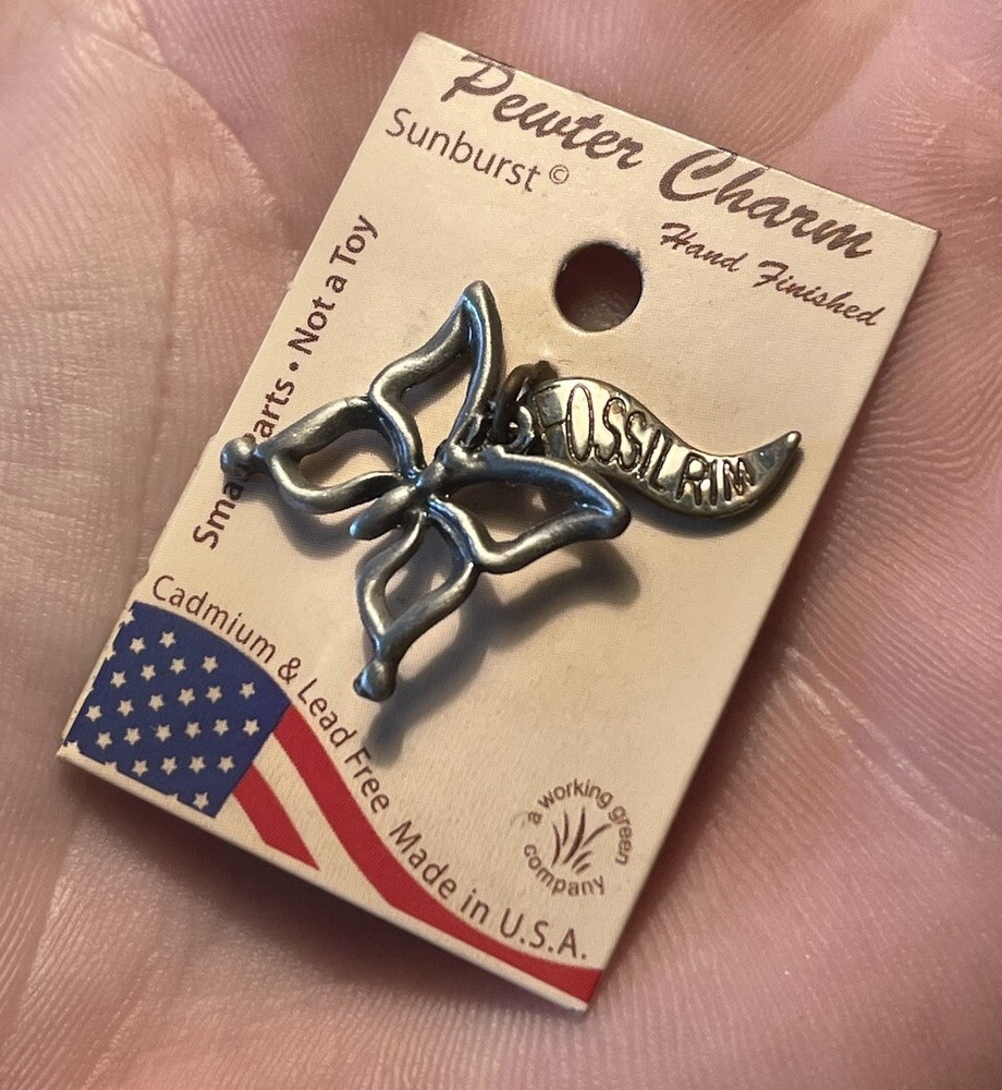 Vintage Butterfly Pendant Insect Animal Charm Silver Pewter Fossil Rim Museum