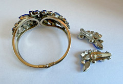 Juliana Aurora Borealis Blue Silver Tone Clamper Bracelet & Clip Earrings