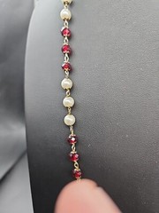 12.5in Vintage Faux Pearl Bead & Red Faucet Crystal Glass Bead Necklace
