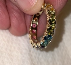 Vtg GM 925 Sterling Gold Tone 17 Rainbow CZs Eternity Band Ring Size 8 Pride 4g