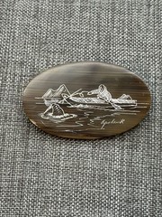 Vintage Handcrafted Oval Brooch 2.25 In Brown carved Inuit Theme Scene Signed