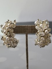 Vintage Silver Tone Pearl & Beads Swirls Earrings Beautiful See Pics 😍 K80