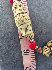 Tribal Style Carved Red Coral Color Wood Bead Boho Ethnic Necklace