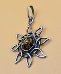 Vintage Sterling Silver 925 Amber Tiger’s Eye Sun Pendant 1″