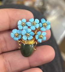 AUTHENTIC SWOBODA FLOWER VASE BROOCH ~ GENUINE, Turquoise Jade ~WOW!
