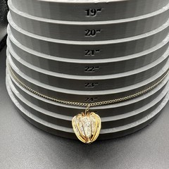 Vintage Pendant Necklace Aurora Borealis Crystal Bead Cage Gold Tone 24”