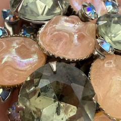 Vintage Pink Brooch Pin Smoky Gray Green Large Riveted Estate Large