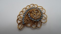 Vintage Gold Blue Rhinestone Spiral Geometry Brooch Pin 5.5cm BB12