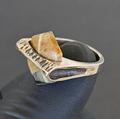 Vintage 925 Sterling Silver Brutalist Ring Raw Tiger Eye Modernist Statement
