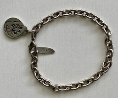 Old Forge Pewter Oval Link Bracelet Daffodil Faith Adjustable 8.5in w/ Charm 20g