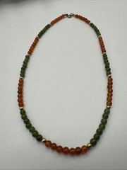 Vtg Jade Carnelian Gold Filled Beads Necklace Choker. 17” long. See pics.