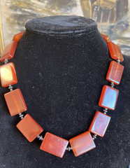 VTG Carnelian Agate Necklace Egyptian Revival Bib Style Rectangular Beads 19″