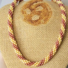 Vintage 60s Beaded Necklace Women Jewelry Gold Pink Peach Beads Formal 17 inch