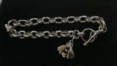 Vintage Sterling Silver 925 Rolo Link Chain Bee Charm Bracelet 8.5″ Heavy 20.5g