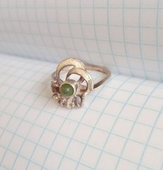 Vintage Ring Nephritie stone Sterling Silver 875 Star USSR time Jewelry size 7.5