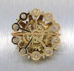 Elegant Ladies Antique 14K Yellow Gold 2.25ctw Diamond Blue Enamel Brooch Pin
