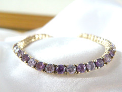 Vintage Sterling Silver 925 Gold Over Amethyst CZ Tennis Bracelet 7.5″