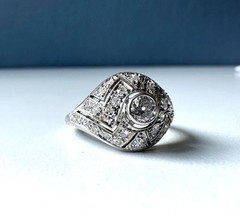 Art Deco Style Round Cut Lab Created Diamond 14K White Gold FN Engagement Ring
