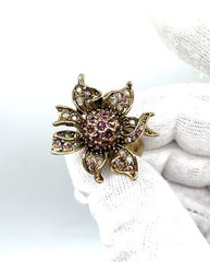 Sunburst AB Crystal Sunflower Gold Expandable Cocktail Ring Vintage Estate Piece