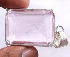 100 CT PINK Topaz Certified EMERALD SHAPE 925 Solid Silver Pendant Gems 5ATZ