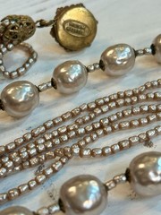 Vintage MIRIAM HASKELL Faux Baroque +Seed Pearl Multi Strand Necklace Signed WOW