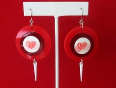 Pair of Vintage Lucite & Plastic “Winkie” Heart Earrings/Valentine/Boho/