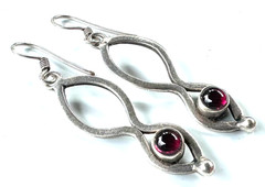 Red Gemstone Dangle Earrings Openwork Design 925 Sterling Silver #20