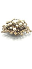 Signed Miriam Haskell Baroque Pearl Starburst Brooch Vintage Gold Tone