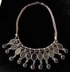 Vintage Silver and Black Onyx Choker Necklace 15 1/2”