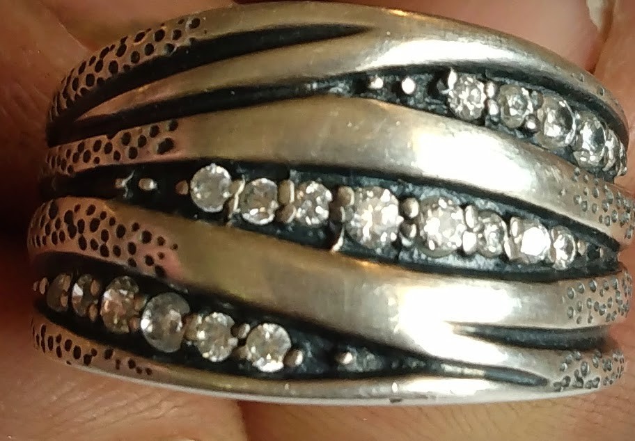 Vintage 925 Sterling Silver Organic CZ Wide Band Ring sz 6.5