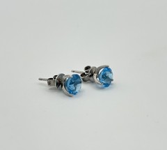 Vintage QCD Round Cut Sky Blue Topaz Earrings Modernist Sterling Silver 925 7mm