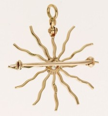 Antique Estate Diamond Sunburst Pin Pendant .13CT 14K YG 1 ¼” Diameter