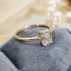 3CT Emerald Cut Lab-Created Solitaire Women Wedding Ring 14K Yellow Gold Plated