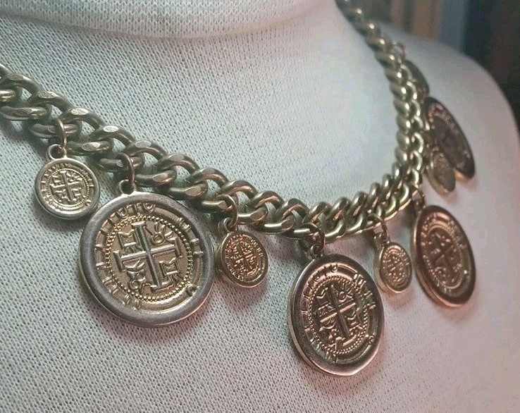 Massive Vtg Maltese Cross Coin Fringe Heavy Statement Collar Necklace