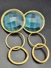 Gorgeous Chic Aquamarine Color Glass Gold Tone Pierced Earrings Not Marked