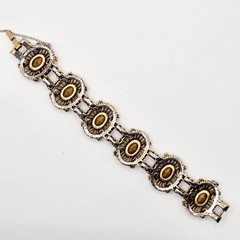 Vintage 1953 Hollycraft Amethyst Purple Rhinestone Pearl Gold Tone Link Bracelet