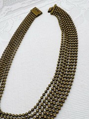 Vintage Art Deco Drippy Brass Ball Chain 7 Multi Strand Waterfall Necklace
