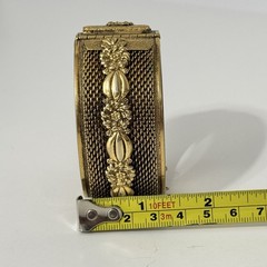 Wide Brass Gold Tone Victorian Revival Style Floral Bangle Hinged Cuff Bracelet