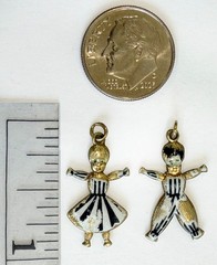 Rare Antique 14K Gold Enamel Nénette & Rintintin Lucky Charm Pair France